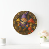 Cute gnome rustic style mushroom forest clock ラージ壁時計 (ホーム)
