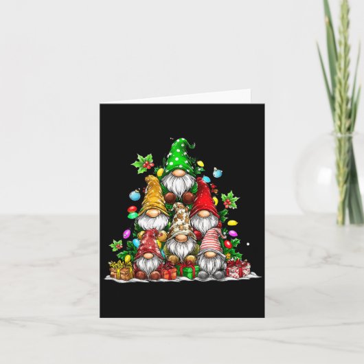 Cute Gnomes Christmas Tree Lights Gnomies Gnome Xm カード (正面)
