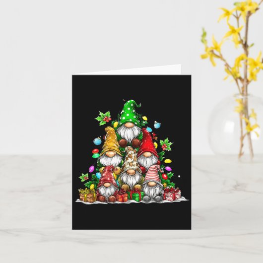 Cute Gnomes Christmas Tree Lights Gnomies Gnome Xm カード (黄色い花)