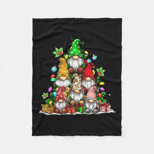 Cute Gnomes Christmas Tree Lights Gnomies Gnome Xm フリースブランケット (正面)