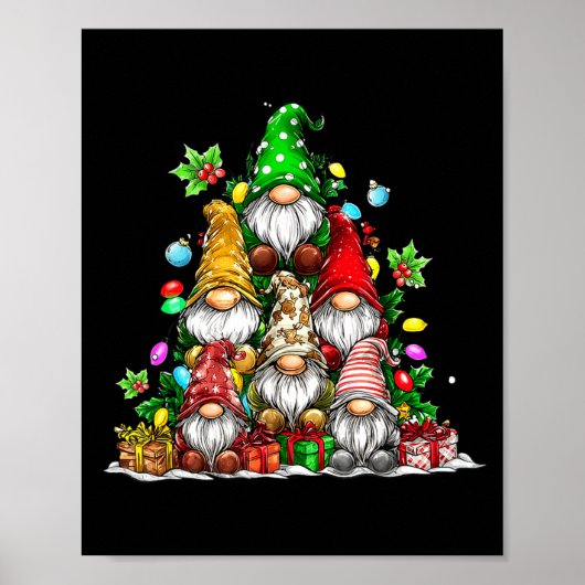 Cute Gnomes Christmas Tree Lights Gnomies Gnome Xm ポスター (正面)