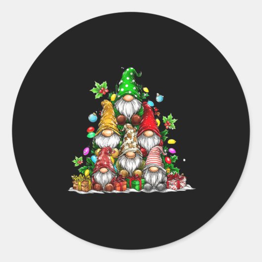 Cute Gnomes Christmas Tree Lights Gnomies Gnome Xm ラウンドシール (正面)