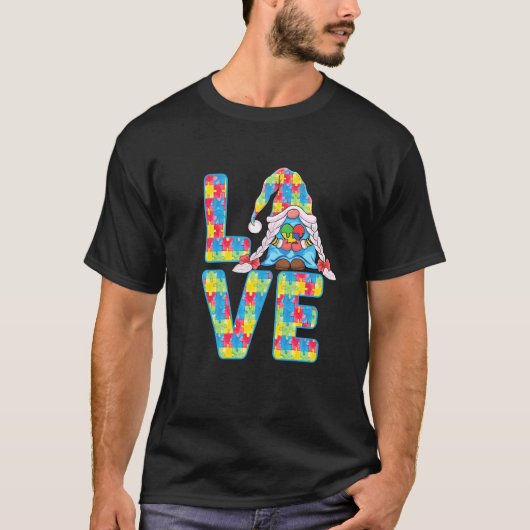 Cute Gnomes Holding Puzzle Love & Support Autism A Tシャツ (正面)