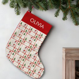 Cute Gnomes & Trees – Linen Christmas Design スモールクリスマスストッキング