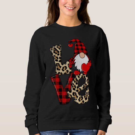 Cute Gnomes Valentines Love Leopard Plaid Couple M スウェットシャツ (正面)