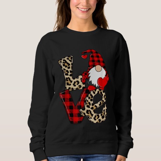 Cute Gnomes Valentines Love Leopard Plaid Couple M スウェットシャツ (正面)