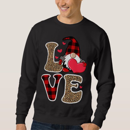 Cute Gnomes Valentines Love Leopard Plaid Couple M スウェットシャツ (正面)