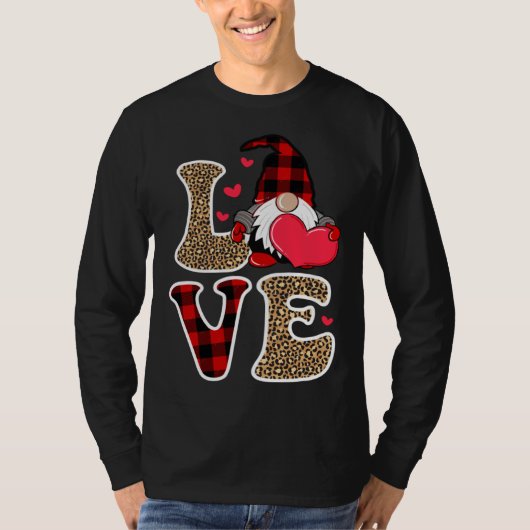 Cute Gnomes Valentines Love Leopard Plaid Couple M Tシャツ (正面)