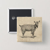 Cute Goat with Bell Illustration Antique Script 缶バッジ (正面&裏面)