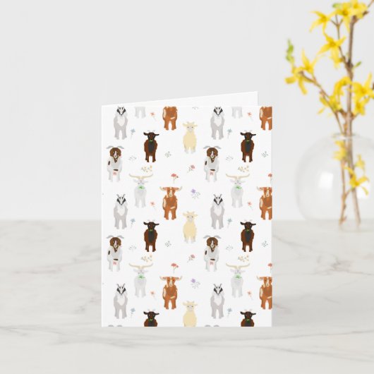 Cute Goats Farm Animals カード (黄色い花)