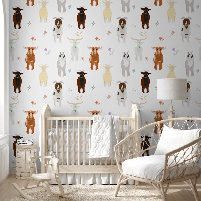 Cute Goats Farm Animals Kids Bedroom Playroom 壁紙 (キッズ)