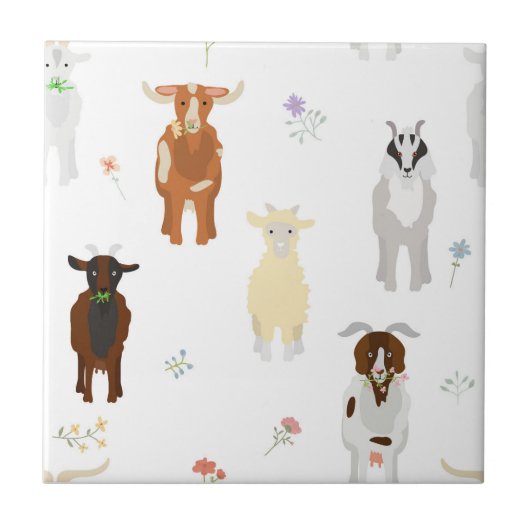 Cute Goats Farm Animals Kids Seamless Pattern タイル (正面)