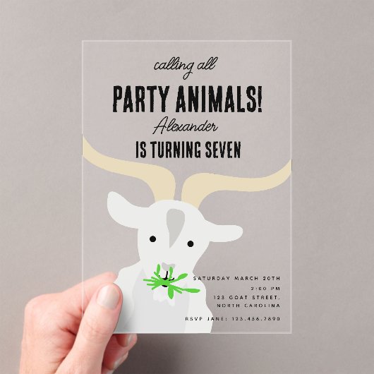 Cute Goats Farm Party Animals Goat Birthday Theme アクリル招待状 (インサイチュ (ポータブル))