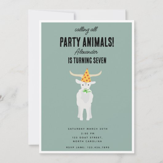 Cute Goats Farm Party Animals Goat Birthday Theme 招待状 (正面)