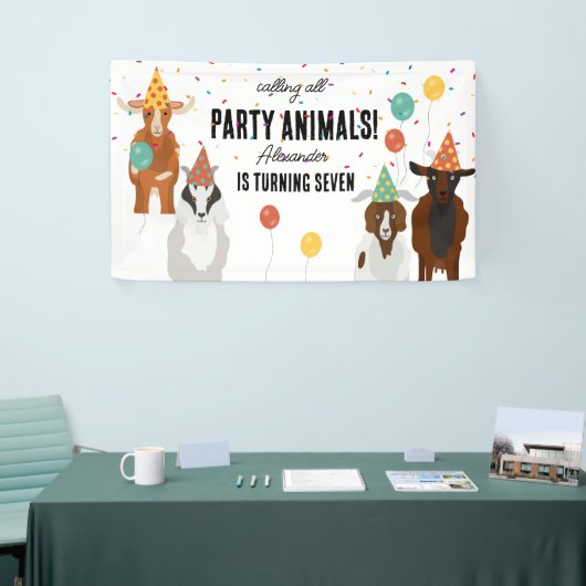 Cute Goats Farm Party Animals Goat Birthday Theme 横断幕 (トレードショー)