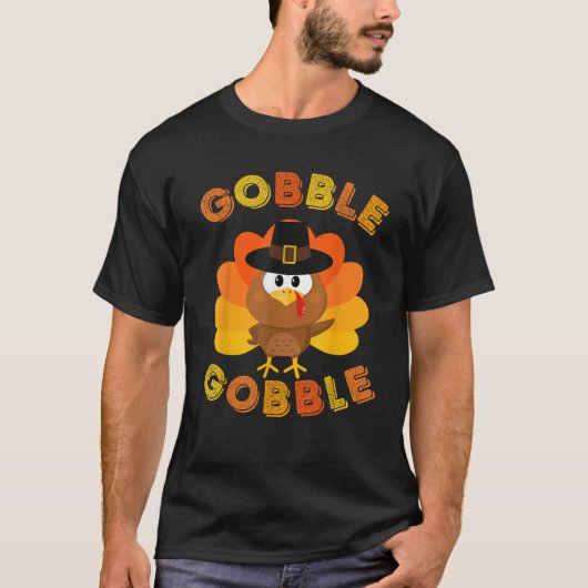 Cute Gobble Gobble Turkey Pilgrim Little Boys Than Tシャツ (正面)