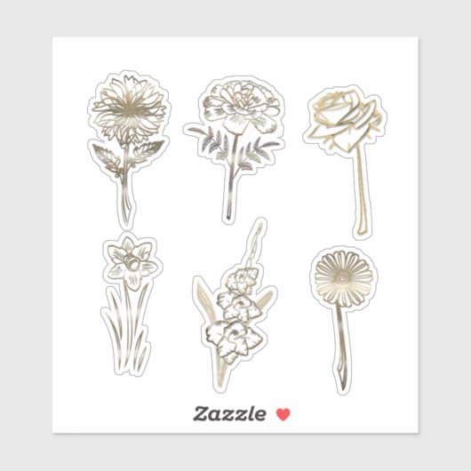 Cute Gold Abstract Flowers Drawing シール (シート)