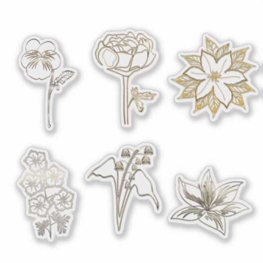 Cute Gold Abstract Flowers Part2 シール (正面)