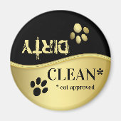 Cute Gold Black Cat Paws Clean Dirty Dishwasher  マグネット (正面)