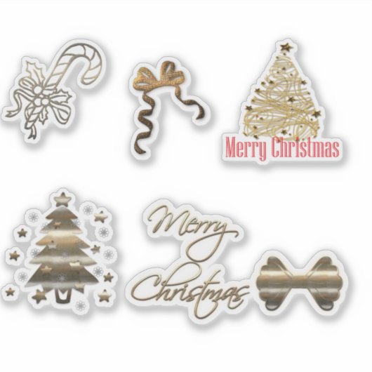 Cute Gold Christmas シール (正面)