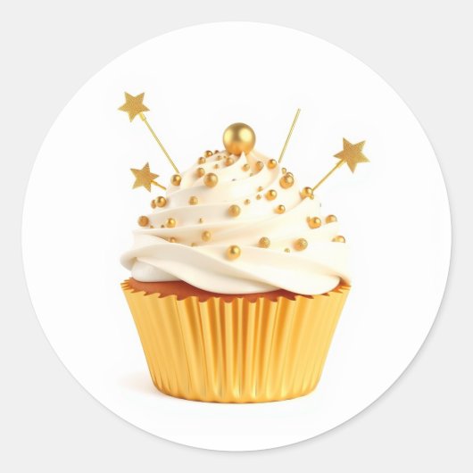 Cute Gold Cupcake Stickers ラウンドシール (正面)