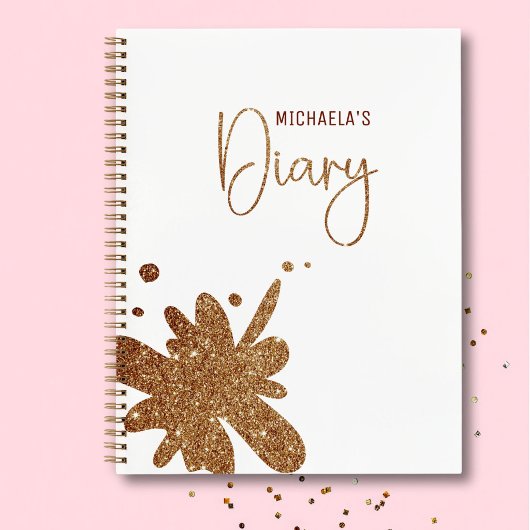 Cute Gold Glitter Splatter Girl Diary Notebook ノートブック