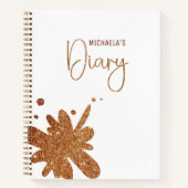 Cute Gold Glitter Splatter Girl Diary Notebook ノートブック (正面)