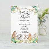 Cute Gold Green Brown Floral Animal Baby Shower In 招待状 (スタンド正面)