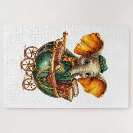 Cute Gold Green Elephant Puzzles ジグソーパズル (横)