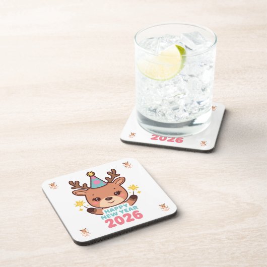 cute gold reindeer new year 2026 coaster set コースター (右側)