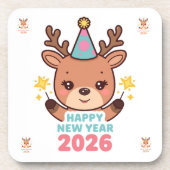 cute gold reindeer new year 2026 coaster set コースター (正面)