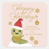 Cute Gold Script Cartoon Christmas スクエアシール (正面)