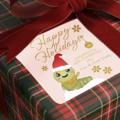 Cute Gold Script Cartoon Christmas スクエアシール