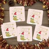 Cute Gold Script Cartoon Christmas スクエアシール