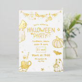Cute Gold Spooky  Halloween Party 箔招待状 (立ち正面)