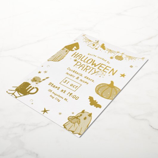 Cute Gold Spooky  Halloween Party 箔招待状 (回転した状態)