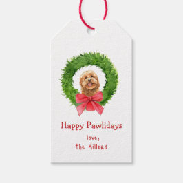 Cute Golden doodle and Christmas wreath Gift Tags ギフトタグ