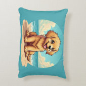 Cute Golden Puppy at Sunny Beach Scene アクセントクッション (裏面(縦))