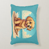 Cute Golden Puppy at Sunny Beach Scene アクセントクッション (正面(垂直))