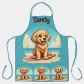 Cute Golden Puppy at Sunny Beach Scene エプロン (正面)