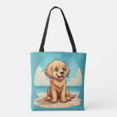 Cute Golden Puppy at Sunny Beach Scene トートバッグ (裏面)
