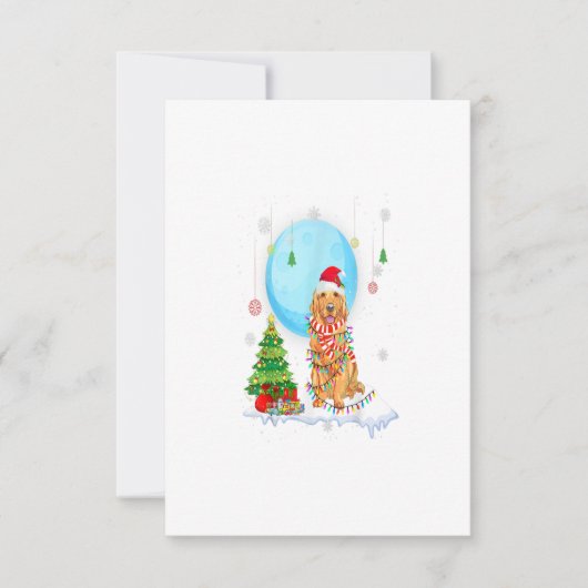 Cute Golden Retriever Christmas Dog Light Tree 出欠カード (正面)