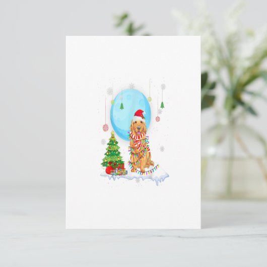 Cute Golden Retriever Christmas Dog Light Tree 出欠カード (スタンド正面)