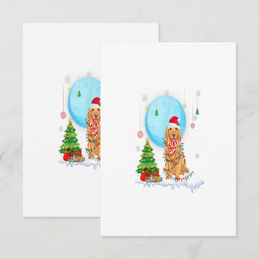 Cute Golden Retriever Christmas Dog Light Tree 出欠カード (正面/裏面)