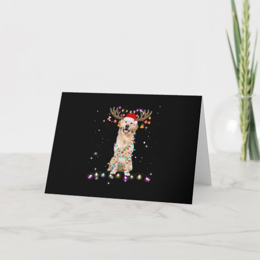 Cute Golden Retriever Christmas Lights Reindeer カード (正面)