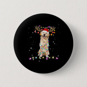 Cute Golden Retriever Christmas Lights Reindeer 缶バッジ