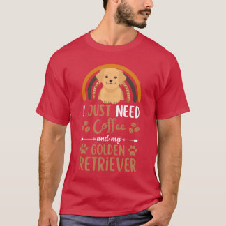 Cute golden retriever coffee dog cafe kawaii retro tシャツ