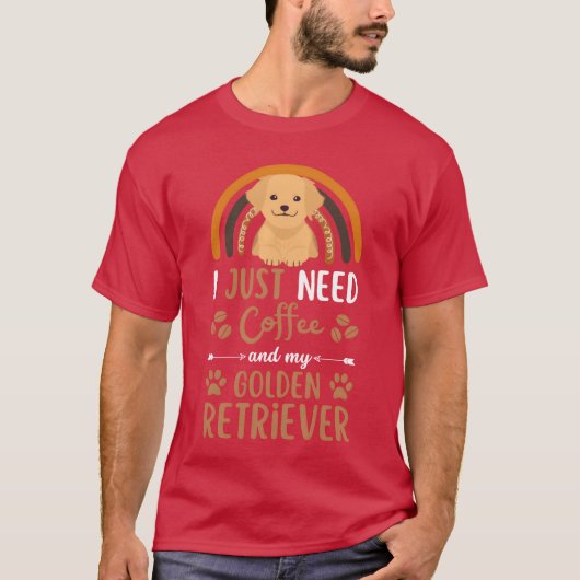 Cute golden retriever coffee dog cafe kawaii retro tシャツ (正面)