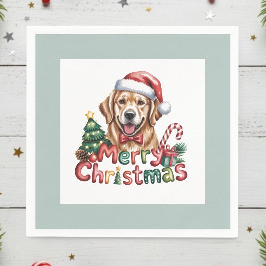 Cute Golden Retriever Dog Christmas スタンダードカクテルナプキン