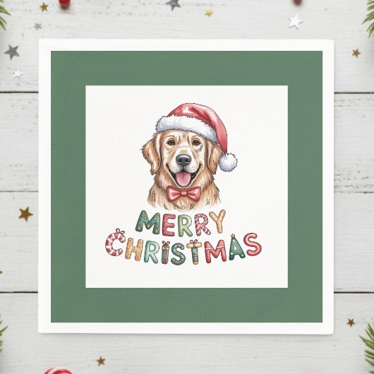 Cute Golden Retriever Dog Christmas スタンダードカクテルナプキン